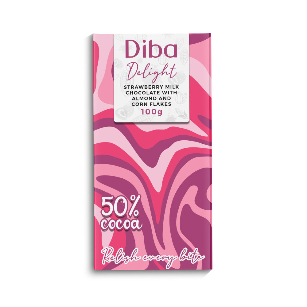STRAWBERRY MILK CHOCOLATE WITH ALMOND AND CORNFLAKES 100g