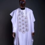 WHITE AFRICAN MEN'S AGBADA, AFICAN SUIT, TRADITIONAL FABRIC, AFRICAN PRINT