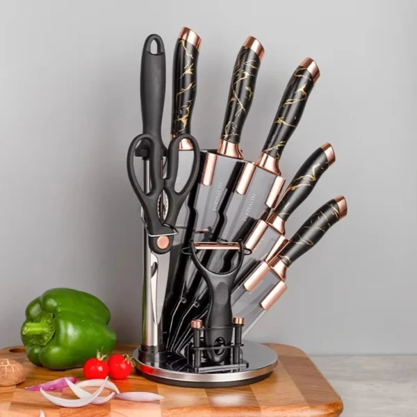 8PCS Stainless Steel Knife Set with Rotating Stand – Precision Blades for Every Kitchen Task