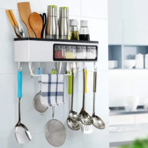 Multi-Functional Kitchen Wall Rack – 7 In 1 Kitchenware Rack with Adhesive Tape