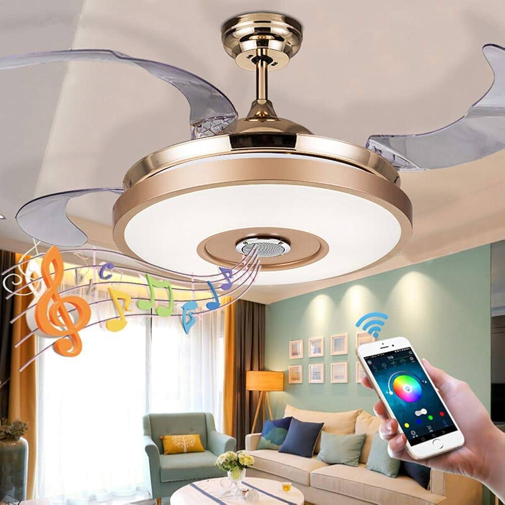 Retractable Golden Fanlight With Bluetooth + Remote Control