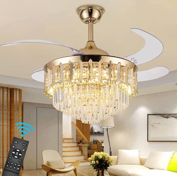 Golden Crystal Fanlight With Remote