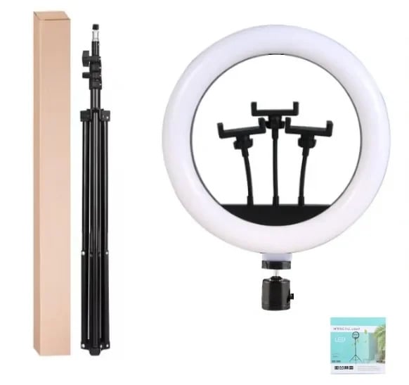 14 Inch Adjustable Color Temperature LED Ring Light Kit with Three Camera Positions