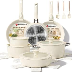 24pcs Ceramic Cookware Set, Pots and Pans Set with Removable Handle
