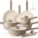SENSARTE Ceramic Pots and Pans Set Nonstick, 20Pcs Cookware Set, Taupe