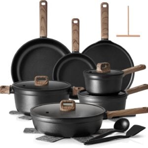 SENSARTE 20Pcs Nonstick Pots and Pans Set, Black Titanium Cookware Set