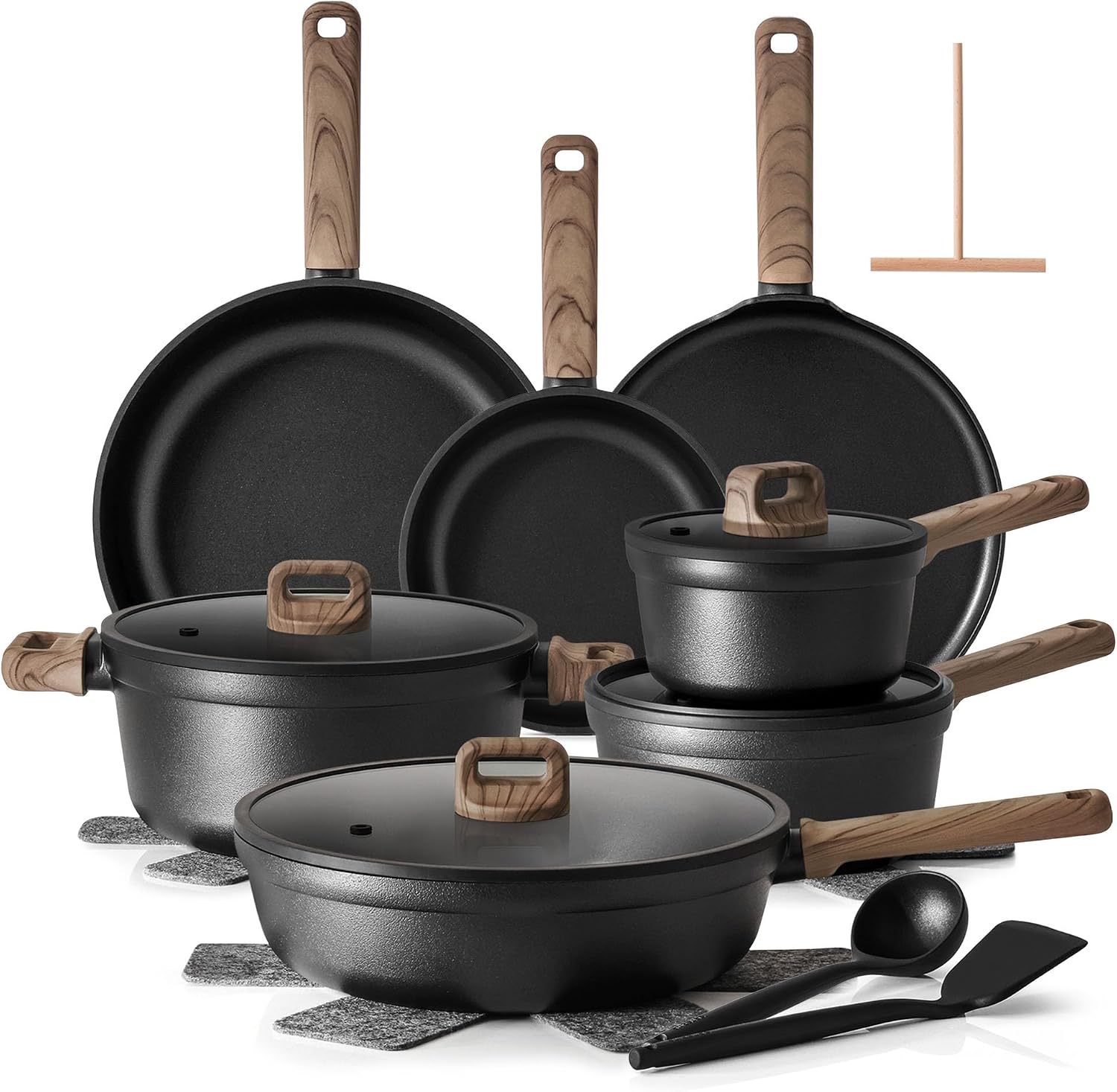 SENSARTE 20Pcs Nonstick Pots and Pans Set, Black Titanium Cookware Set